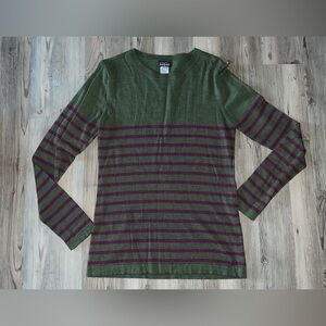 Patagonia Merino Wool Crew Neck Sweater Women’s Green Purple Large L  Stripes